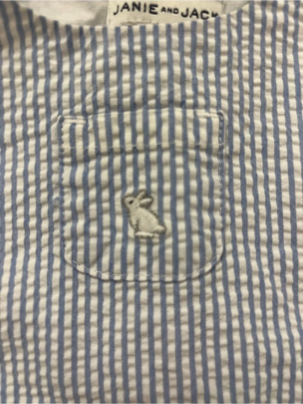 Janie and Jack Light Blue and White Striped Seersucker Romper